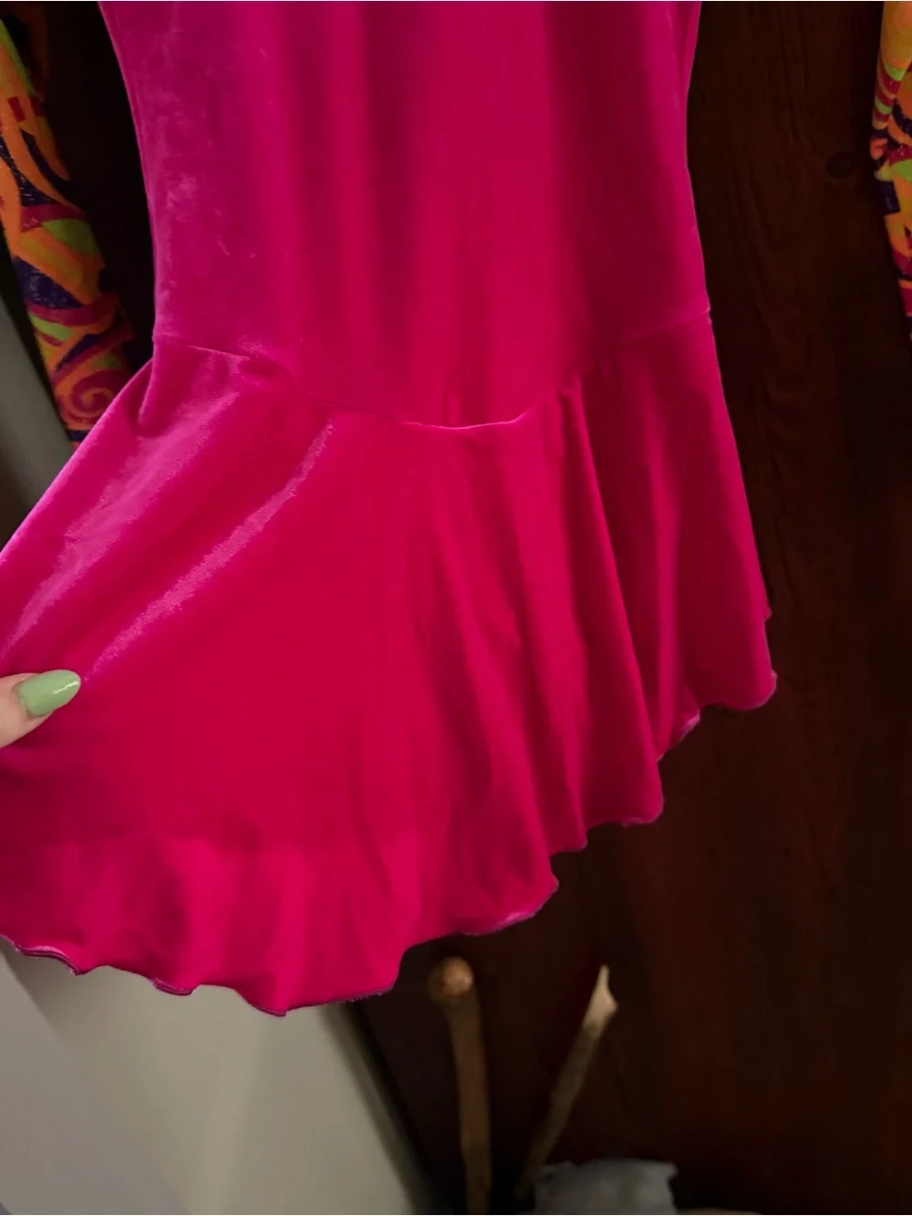 Motionwear Hot Pink Velvet Dance Leotard with Neon Multicolor Yoke